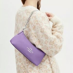Coach Charlotte Shoulder Bag Pebbled Leather Crossbody Purple Iris Silver chain